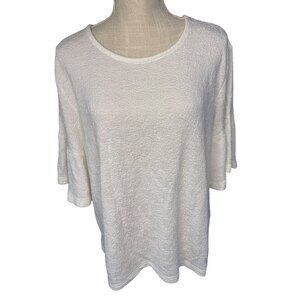 Womens White Textured Knit Top With 3/4 Bell Sleeves XL